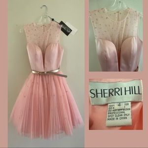 Sherri Hill Knee-Length Pink Formal Dress with Rhinestones
